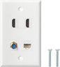 HDMI Coax Ethernet Wall Plate, 2 Port 4K HDMI Keystone, 1 Port Coax Keystone, 1 Port CAT6 Keystone Wall Plate