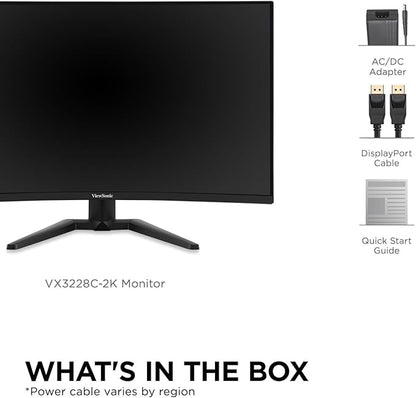 ViewSonic VX3228C-2K 32 Inch 1440p Curved Gaming Monitor with 1ms, 180Hz, FreeSync, Eye Care, HDMI, and DisplayPort Inputs
