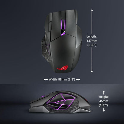 ASUS ROG Spatha X Wireless Gaming Mouse – MMO/MOBA Design, 12 Programmable Buttons, Right-Handed, 168g, Dual-Mode (Wired/2.4GHz), 19K DPI, up to 67Hr Battery, Magnetic Charging Dock, PC/Mac Support