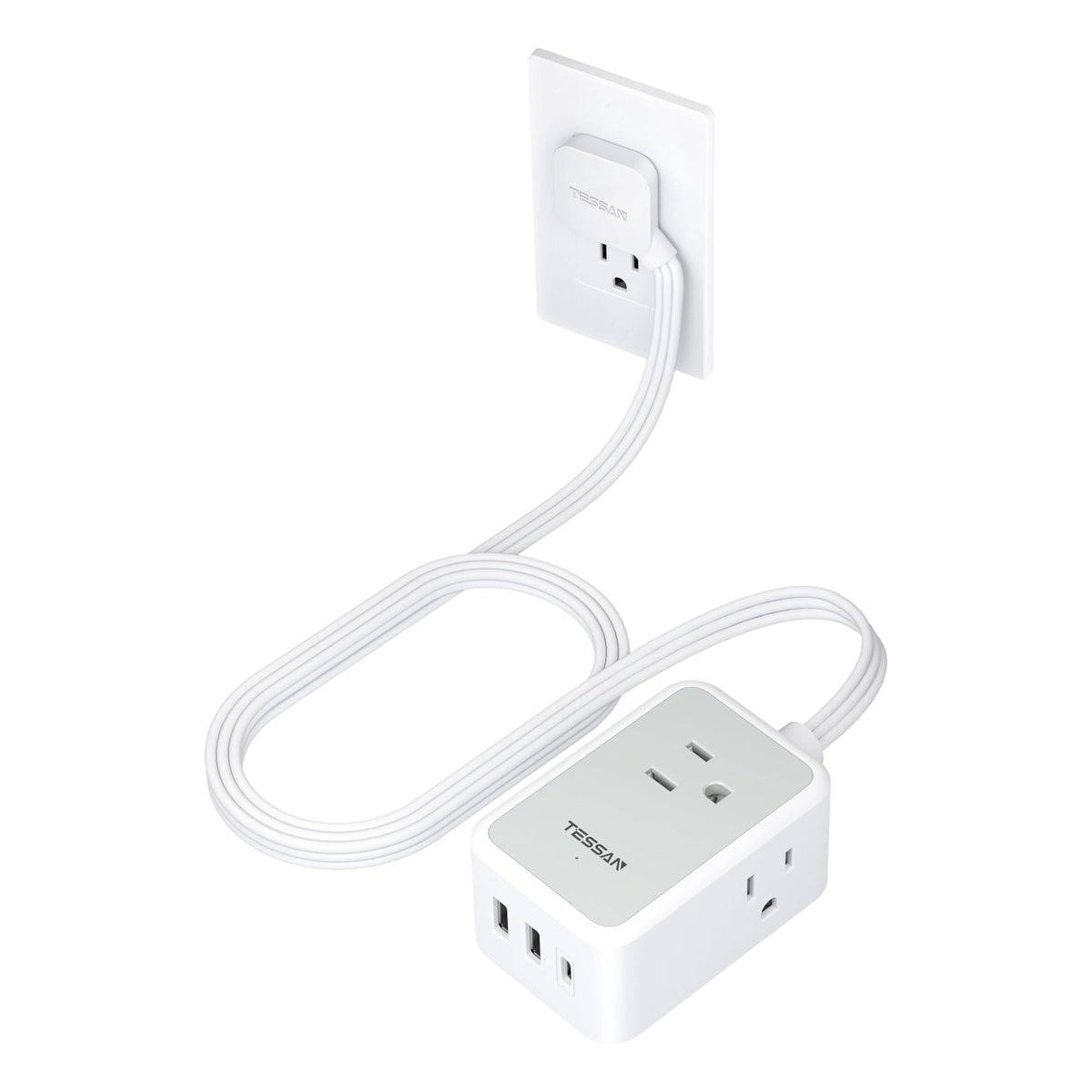 TESSAN Small Flat Plug Power Strip, Ultra Thin Extension Cord 5 ft, Black