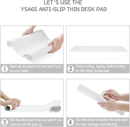 YSAGi Non-Slip Leather Desk Pad, Waterproof Laptop Computer Desk Keyboard Mat, Table Protector Blotter Mat, Large Mouse Pad for Office/Work/Home/Decor(White, 23.6" x 13.7")