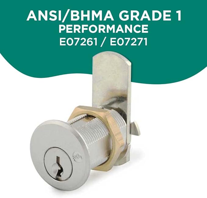 Olympus Lock DCN3 Rekeyable Cam Lock | 1-3/8" Cylinder 915 Key, Keyed Alike | US26D Chrome Cabinet Lock | Grade 1 Reversible for Doors & Drawers