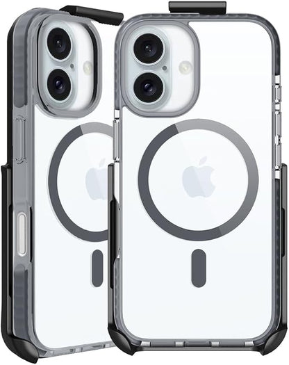 BELTRON Belt Case for iPhone 16, Slim Protective Transparent Case & Rotating Belt Clip Holster Combo (Compatible with MagSafe)