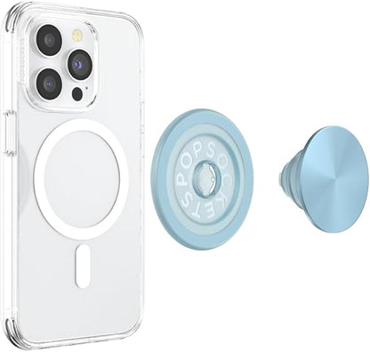 PopSockets Phone Grip for MagSafe with Kickstand, Magnetic Stand, Swappable Top, Secure Hold for iPhone MagSafe Cases, Phone & Tablet Grip -Light Blue