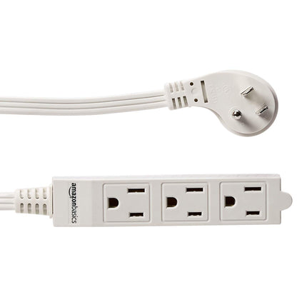 Amazon Basics 3-Prong Indoor Rectangle Extension Cord Power Strip, Flat Plug, Space-Saving, Grounded, 13 Amps, 1625 Watts, 125 VAC, 6 ft, White, 2-Pack