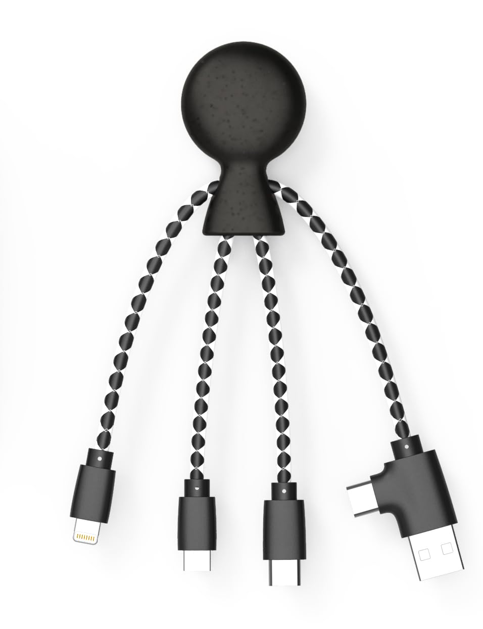 Xoopar - Mr Bio 4 in 1 Multi USB Cable Octopus Design Black - Universal Recycled Plastic Charger - USB Plug - USB-C - Lightning - Micro USB for Universal Smartphone