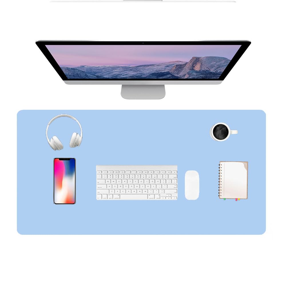PU Leather Desk Pad Protector Gaming Mouse Pad Non Slip Desk Mat for Keyboard and Mouse Waterproof Desk Writing Pad for Office and Home Desk Accessories(Blue, 47.2 * 17.7)
