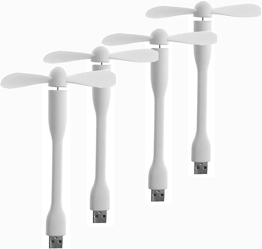 Soseelnee Mini USB Fan, Portable Pocket Fan USB-A Powered Little Cooler, Quiet Operation, for Home Office Car Outdoor Travel- 4 Pack (White)