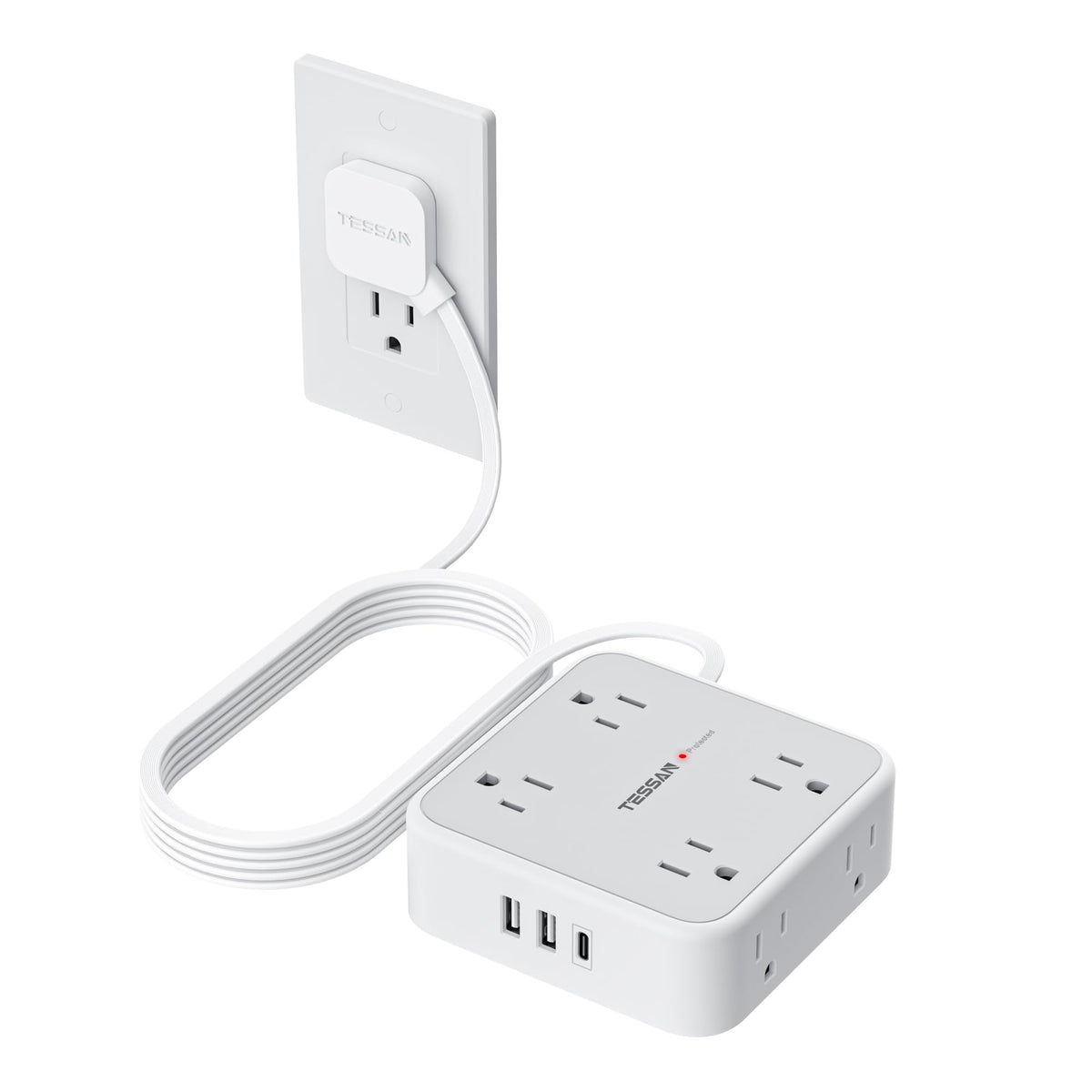 TESSAN Surge Protector Power Strip with 900J Surge Protection, 20 Ft, Grey