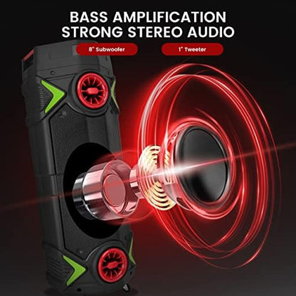 Pyle Portable Bluetooth PA Speaker - 400W Dual 8” Rechargeable Indoor/Outdoor BT Karaoke Audio System-Party Lights, LED Display, FM/AUX/MP3/USB/SD, 1/4" in,Handle, Wheels-Wireless Mic, Remote Control