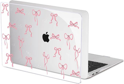 for MacBook Pro 13 Inch Case 2022 M2 2020 2021 A2338 M1 A2251 A2289 with Touch Bar & Touch ID, Pattern Plastic Hard Case Keyboard Cover Screen Protector Webcam Cover Brush, Pink Bowknot
