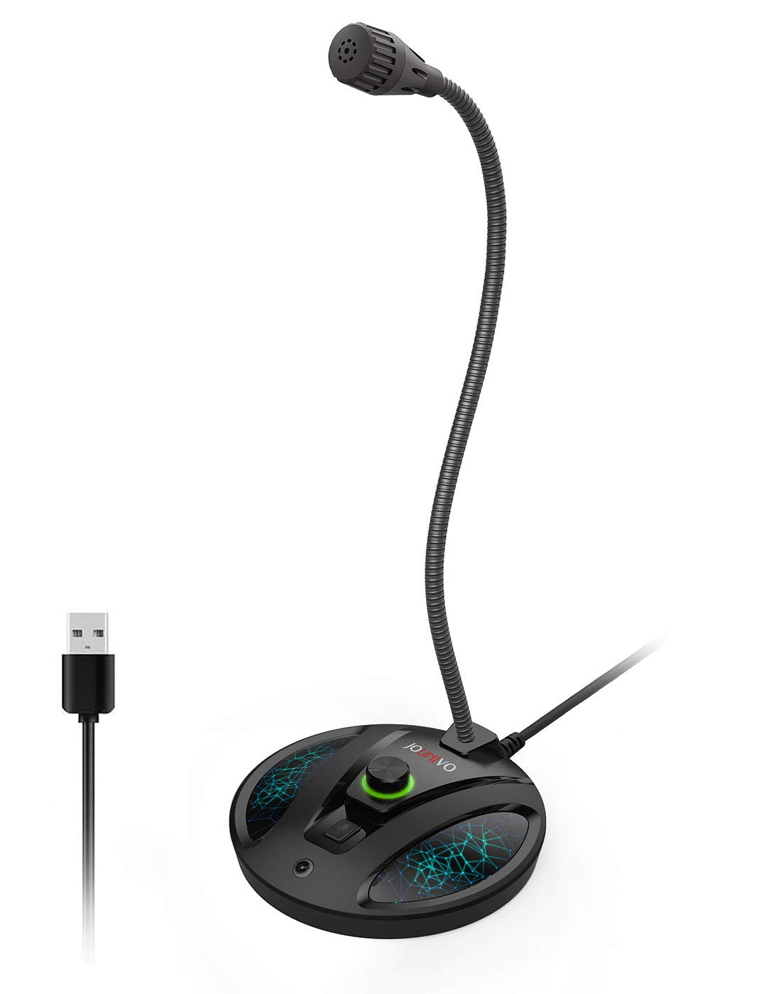 JOUNIVO USB Microphone, 360 Degree Adjustable Gooseneck Design, Mute Button & LED Indicator, Noise-Canceling Technology, Plug & Play, Compatible with Windows & MacOS
