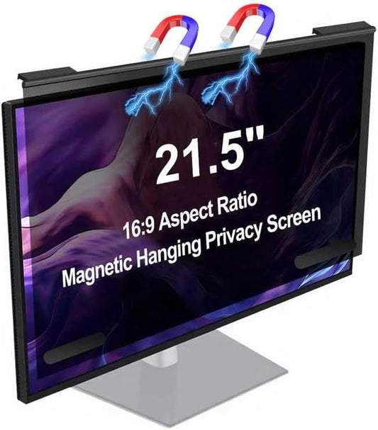 Hoktods Magnetic Computer Privacy Screen Filter 21.5 Inch, Removable Hanging Aluminum Alloy Privacy Shield for 16:9 Widescreen Monitor, Anti Spy Anti Scratch Anti Glare Blue Light Screen Guard