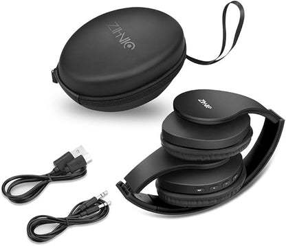 ZIHNIC Bluetooth Headphones Over-Ear, Foldable Wireless and Wired Stereo Headset Micro SD/TF, FM for Cell Phone,PC,Soft Earmuffs &Light Weight for Prolonged Wearing (Black)