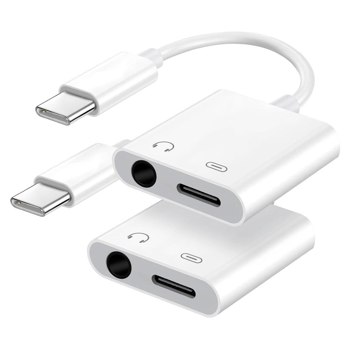 Seulliya USB C to 3.5mm Headphone Jack and Charger Adapter, 2-in-1 Audio & Fast Charging Splitter for Apple iPhone 17/16/15/Pro/Pro Max, iPad, Samsung, Pixel, and More 2Pack