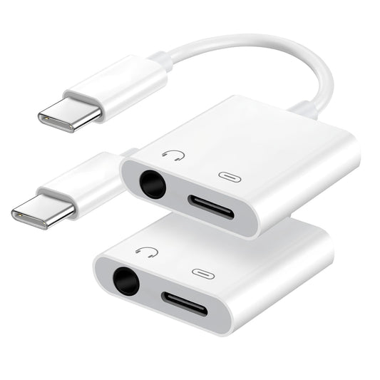 Seulliya USB C to 3.5mm Headphone Jack and Charger Adapter, 2-in-1 Audio & Fast Charging Splitter for Apple iPhone 17/16/15/Pro/Pro Max, iPad, Samsung, Pixel, and More 2Pack