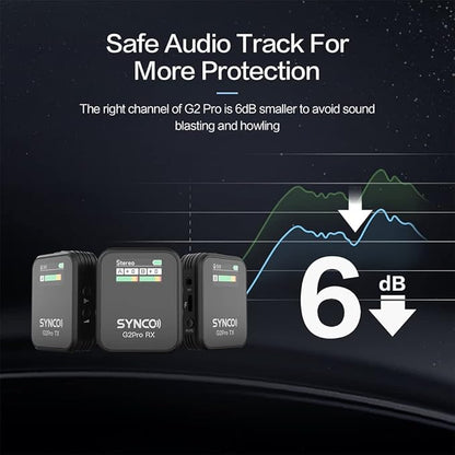 SYNCO G2A2 Pro Microphone, Wireless Lavalier Microphone, 200m (656 ft) Range, 8 Hours Life, Compatible PC, Smartphone, DSLR, for Outdoor Video, News interview, Vlogs