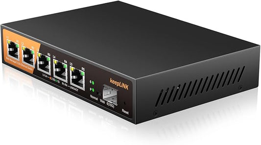 keepLiNK 6 Port 2.5G Web Smart Managed Ethernet Switch with 5 x 2.5G Base-T Ports, 1 x 10G SFP+, Static Aggregation, QoS/VLAN/IGMP, Metal Housing Fanless, Desktop/Wall-Mount