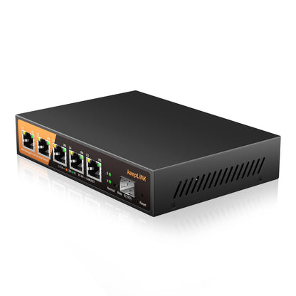 keepLiNK 6 Port 2.5G Web Smart Managed Ethernet Switch with 5 x 2.5G Base-T Ports, 1 x 10G SFP+, Static Aggregation, QoS/VLAN/IGMP, Metal Housing Fanless, Desktop/Wall-Mount