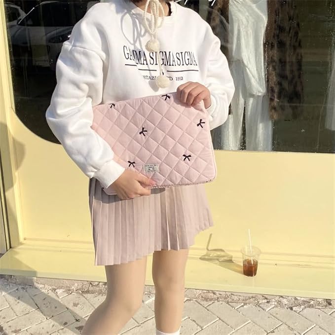 Cute Bow Graphic Carrying Laptop Bag Y2K Preppy Laptop Sleeve Case Bag Kawaii Pad Computer Protect Case Pouch (11 inch,Pink)