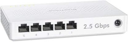BrosTrend 5 Port 2.5GB Switch, Unmanaged Ethernet Switch for Game Console, PC, NAS, etc. 2.5 Gigabit Network Switch Fanless Plug & Play, Multi-Gigabit Switch, Desktop / Wall Mount, Lifetime Protection