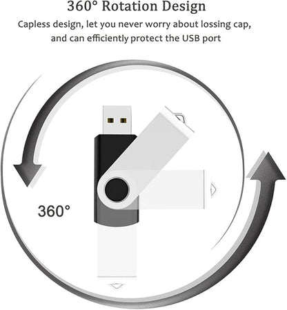 USB Flash Drive 2GB 20 Pack, Bulk USB 2.0 Flash Drives Thumb Drive Swivel Memory Stick Jump Drive Pen Drive, Black, 2 GB, 20 Pieces