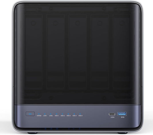 MINISFORUM N5 5-Bay Desktop NAS, AMD Ryzen 7 255(8C/16T), Barebone, 128GB SSD, 1x 10GbE, 1x 5GbE, 2X USB4(8K), 8K HDMI, OCuLink Port, 1xM.2 Slot, 2xU.2/M.2 Slots, Network Attached Storage (Diskless)