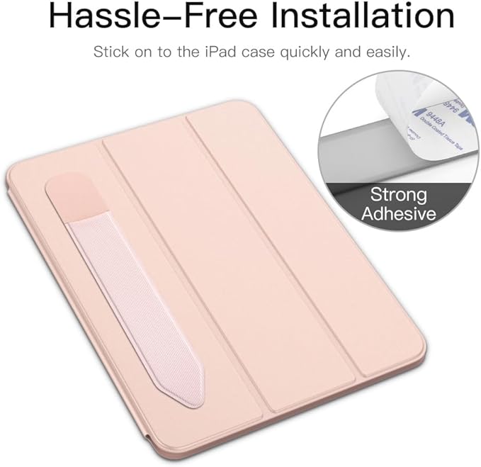 MoKo Pencil Holder Sticker Fit Apple Pencil Pro, Apple Pencil (USB-C), Apple Pencil 1st/2nd Generation, Elastic Pencil Pocket Pouch Adhesive Sleeve Attached to iPad Case for Stylus Pens,Rose Gold