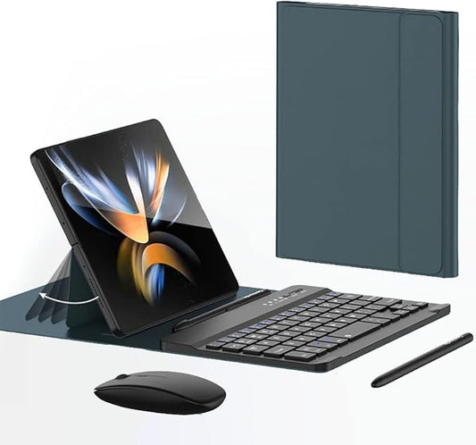 voppton for Samsung Galaxy Z Fold 8 Ultra/8/7/6/5 Keyboard and Mouse, Portable Mini 7.9 inch Bluetooth Keyboard with Leather Stand Case and Pen, 4 in 1 Travel Set for Fold8 Wide Fold7 Accessories