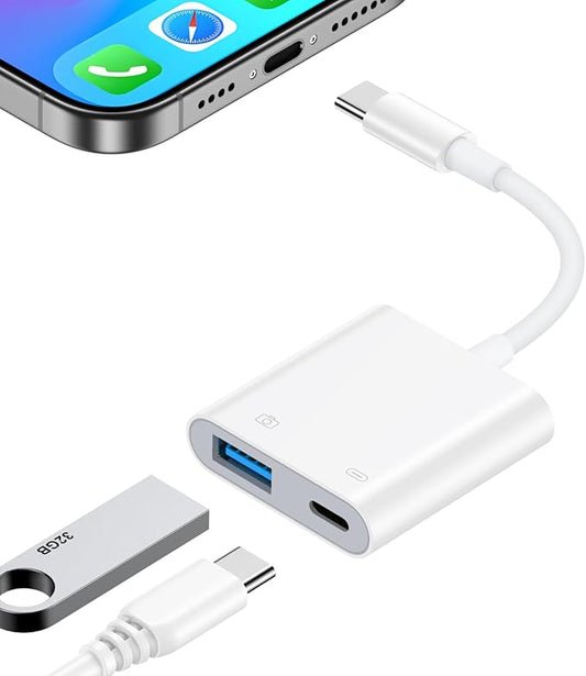 USB C to USB Camera Adapter with Charging Port for Samsung Galaxy S26 Ultra A17 A16 5G S25 FE S24 A15 A54 A35, iPhone 17e 16, USB 3.0 Female OTG Cable Adapter for Card Reader,Flash Drive,MIDI Keyboard