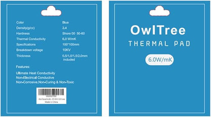 OwlTree 4 Pack Thermal Pad,100x100mm 0.5mm 1mm 1.5mm 2mm Highly Efficient Thermal Conductivity 6.0 W/mK,Heat Resistant Silicone Thermal Pads for Laptop Heatsink CPU GPU SSD IC LED Cooler