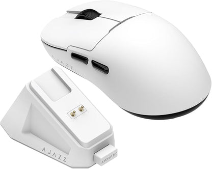 AJ159P MC Triple Mode (2.4G/Wired/Bluetooth 5.2) Gaming Mouse, 12000 DPI, 56g Ultra-Light, Magnetic RGB Charging Dock, Programmable 6 Buttons, Ergonomic Design for Computer Laptop PC, White