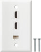 HDMI Ethernet Wall Plate - 2 Port 4K HDMI Keystone, 1 Port Cat6 Keystone Wall Plate Female to Female-White