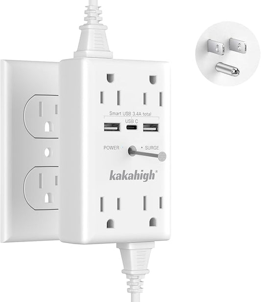 Wall Outlet Extender with Screw, 8 Way Outlets with Surge Protected