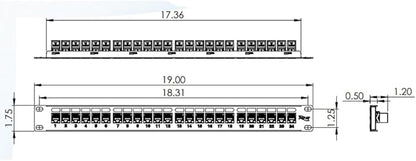 ICC CAT6 Feed-Through Patch Panel, 24 Port, 1U Rackmount, RJ45 Ethernet Patch Panel, No Punch Down, PoE++ and TAA Compliant, Black