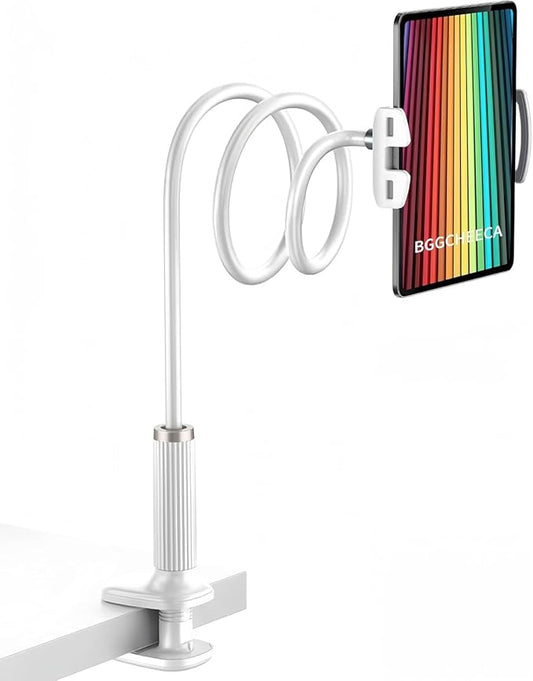 K-MT【38.7inch/98cm】 Tablet Phone Holder Table Desk Gooseneck Mount, Mount Holder Clip with Grip Flexible Long Arm Compatible for ipad iPhone/Switch/Samsung Tabs/Kindle Fire HD K-MT (White)