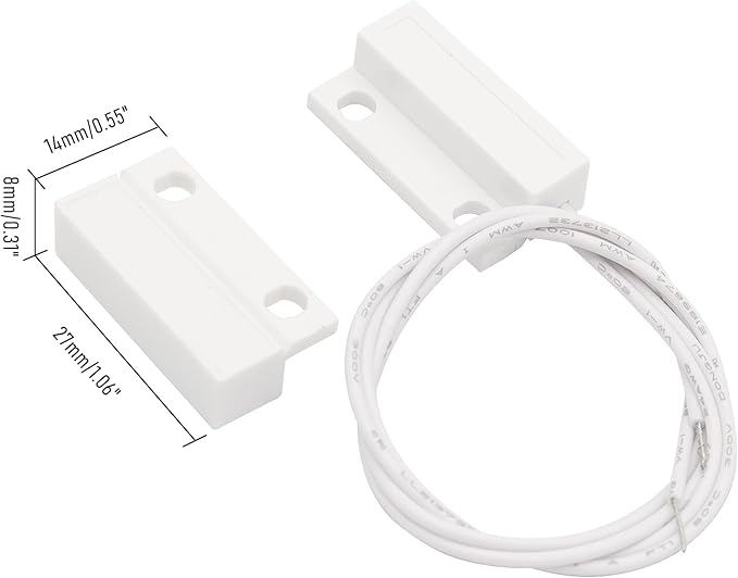 2Pcs Magnetic Reed Switch Wired Surface Mount Normally Closed NC Contact Sensor Alarm Magnetic Door Switch with 2 Wires, ABS, MC-38