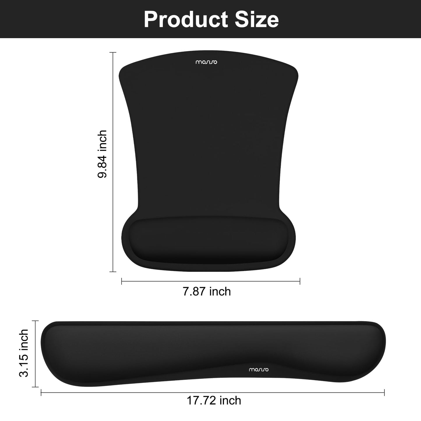 MOSISO Wrist Rest Support for Mouse Pad & Keyboard Set, Ergonomic Mousepad Non-Slip Base Home/Office Pain Relief & Easy Typing Cushion with Neoprene Cloth & Raised Memory Foam, Black