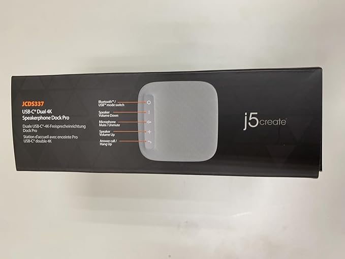 j5create USB-C Dual 4K Speakerphone Dock Pro, Dual 4K HDMI Audio Dock for Video Conference, USB-A x 2, USB-C, Gigabit ethernet, Pass-Through Charging - Works with Teams, Zoom (JCDS337)