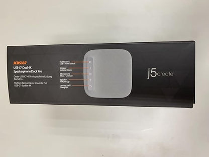 j5create USB-C Dual 4K Speakerphone Dock Pro, Dual 4K HDMI Audio Dock for Video Conference, USB-A x 2, USB-C, Gigabit ethernet, Pass-Through Charging - Works with Teams, Zoom (JCDS337)