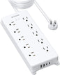 TROND Surge Protector Power Strip, Flat Plug 15ft Long Extension Cord, 10 Widely Spaced AC Outlets, 2 USB A & 2 USB C Ports, 4000J, ETL Listed, Wall Mountable, for Home Office Entertainment, White
