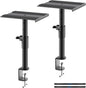 suptek Clamp-on Speaker Stand Desk Mount Set, Height Adjustment, Swivel, 9.6 x 8.8 inch Trays, Universal Audio Holders for Computer and Bookshelf Speakers, Elevated Sound, 2 Pack, Black, SDM001G