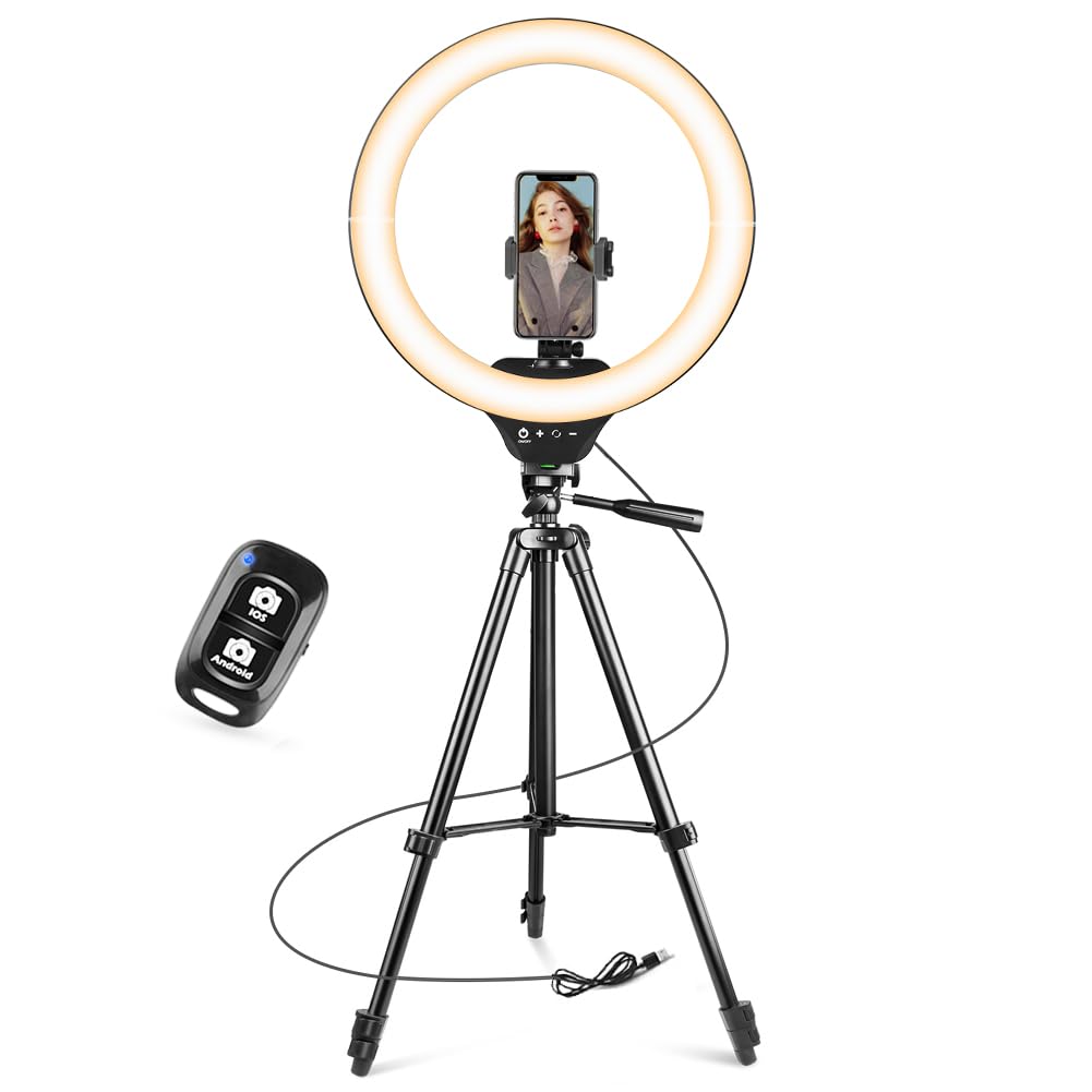 SENSYNE Ring Light with Stand, 50" Phone Tripod with Wireless Remote