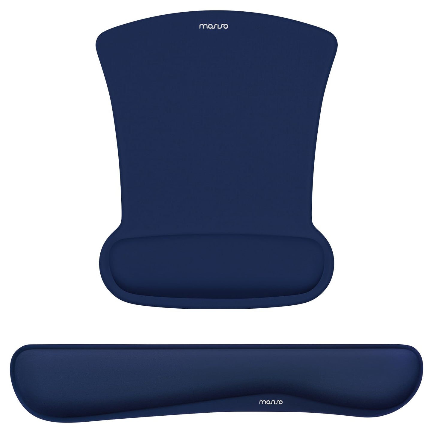 MOSISO Wrist Rest Support for Mouse Pad & Keyboard Set, Ergonomic Mousepad Non-Slip Base Home/Office Pain Relief & Easy Typing Cushion with Neoprene Cloth & Raised Memory Foam, Navy Blue