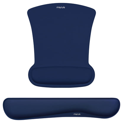 MOSISO Wrist Rest Support for Mouse Pad & Keyboard Set, Ergonomic Mousepad Non-Slip Base Home/Office Pain Relief & Easy Typing Cushion with Neoprene Cloth & Raised Memory Foam, Navy Blue