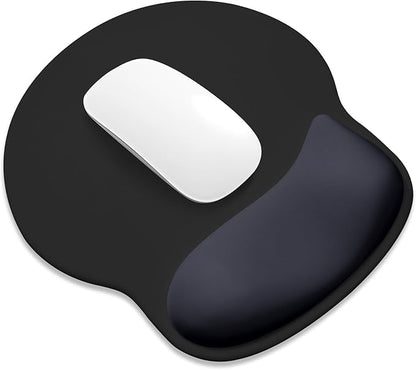 ITNRSIIET Ergonomic Mouse Pad with Wider Memory Foam Wrist Rest +17%, Curved Cushion Reduces Pressure 20%, Pain Relief, Non-Slip, Smooth, Cute Color Desk Accessory, 9.85 x 9 inch, Black Gray Gradient