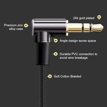 CableCreation 3.5mm Audio Cable, [2-Pack 1.5FT] Right Angle Male to Male Auxiliary Cable with Silver-Plating Copper Core Compatible with Beats, Car, iPhones, Tablets, PS4, 24K Gold Plated, Black
