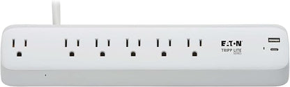 Eaton Tripp Lite Series Desk Clamp Power Strip Surge Protector, 6-Outlets, USB-A & USB-C Charging Ports, 900 Joules, 6ft Flat Extension Cord, Lifetime Manufacturer's Warranty (TLP66UCLAMP)