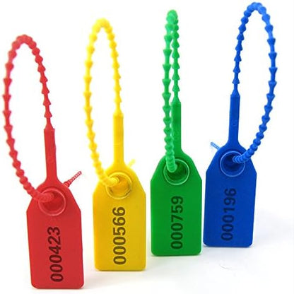 Leadseals(R) 100 Plastic Tamper Seals, Zip Ties for Fire Extinguishers Pull Tite Security Tags Numbered Trailer Seal Disposable Self-Locking Tie 250mm Length (Blue)