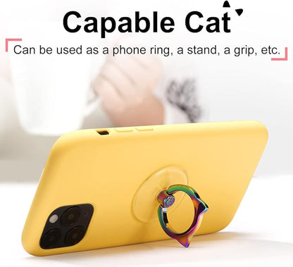 Cat Phone Ring Holder Grip- EI Sonador Transparent Cell Phone Ring Stand Holder Clear Kickstand Finger Grip, Compatible with Most of Phones, Tablets and Case (2 Colorful Cat)